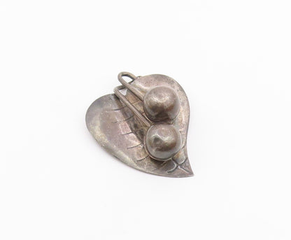 MEXICO 925 Sterling Silver  Vintage Oxidized Floral Leaf Brooch Pin  BP4632