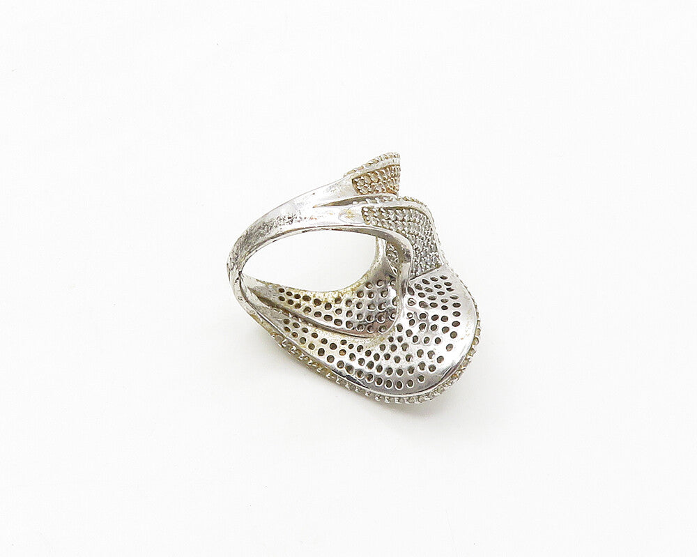 925 Sterling Silver Cubic Zirconia Encrusted Swirl Band Ring Sz 7 RG17252