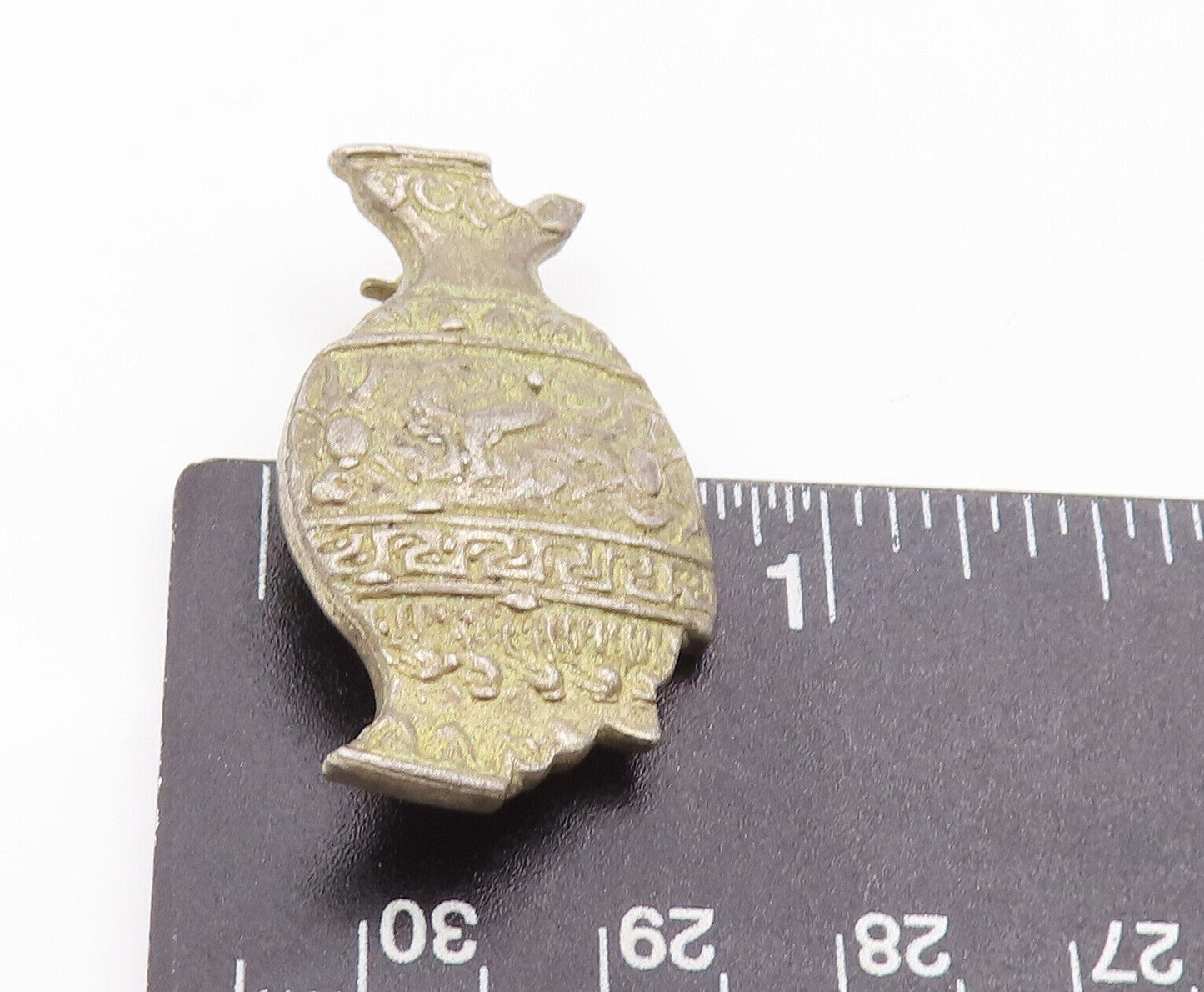 925 Sterling Silver Vintage Brooch Pin Solid Swirly Carved Broken Vase  BP10929