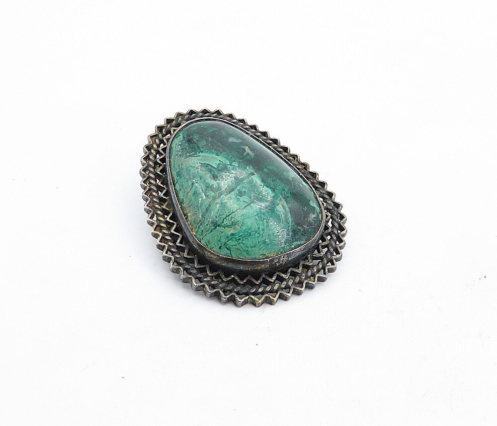 925 Sterling Silver  Vintage Eilat Dark Tone Wavy Bordered Brooch Pin  BP1643
