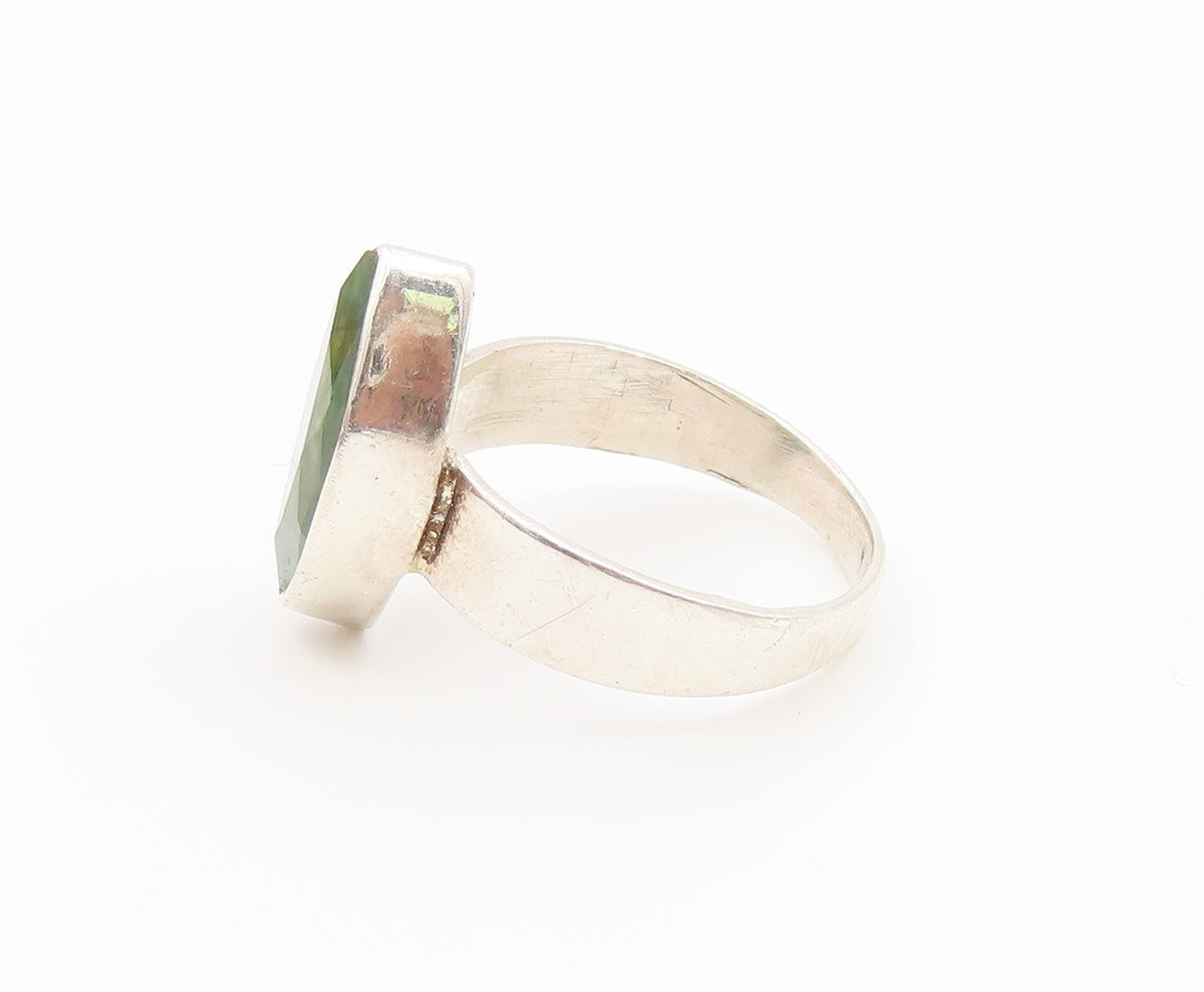 925 Sterling Silver Vintage Ring Marquise Emerald Solitaire Band Sz 7.5 RG36919