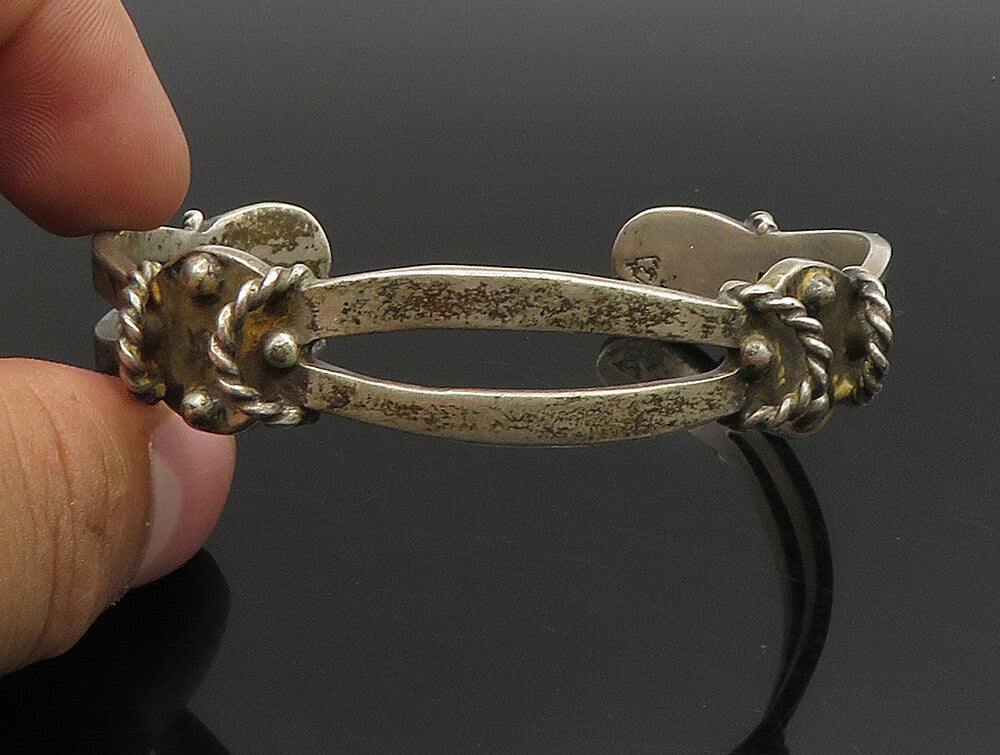 MEXICO 925 Silver  Vintage Wrapped Twist Rope Beaded Cuff Bracelet  BT9463