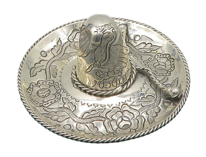 925 Sterling Silver  Vintage Shiny Floral Bird Patterned Sombrero  TR2523
