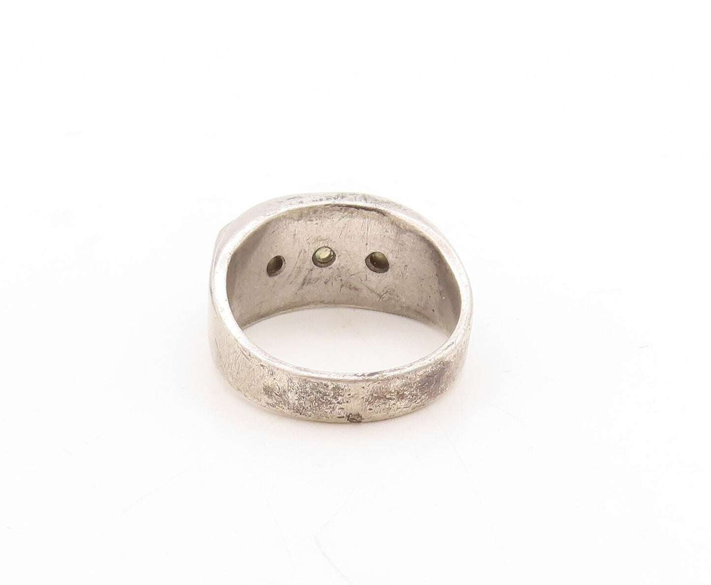 925 Sterling Silver Vintage Ring Antique Design Topaz Inlay  Sz 10.5  RG31438