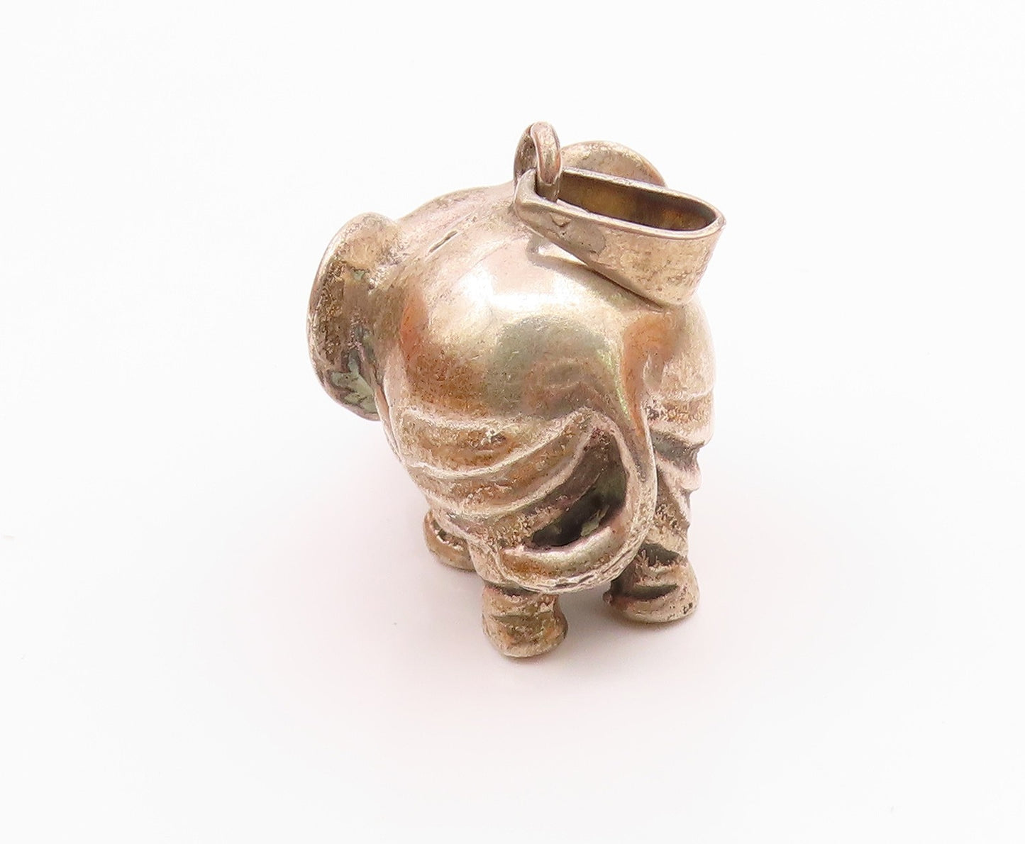 925 Sterling Silver  Vintage Puffy Sculpted Elephant Animal Pendant  PT20211