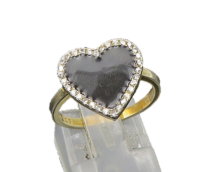 925 Sterling Silver  Vintage Topaz & Enamel Love Heart Band Ring Sz 7  RG22053