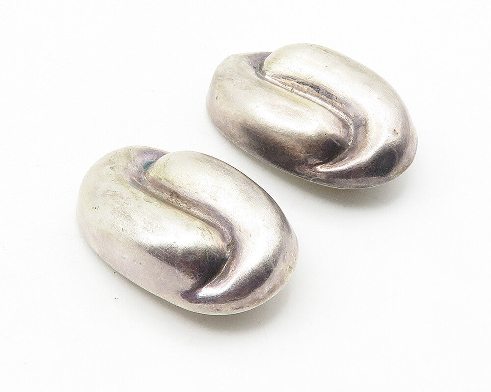 925 Sterling Silver  Vintage Hollow Bypass Dome Non Pierce Earrings  EG5701