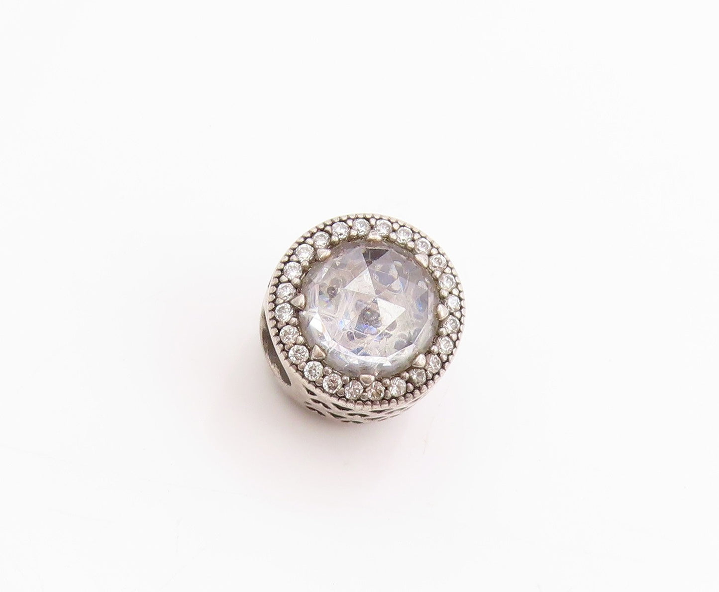 925 Sterling Silver Vintage Pendant PANDORA Round Sparkling CZ Charm  PT24849