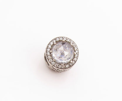925 Sterling Silver Vintage Pendant PANDORA Round Sparkling CZ Charm  PT24849