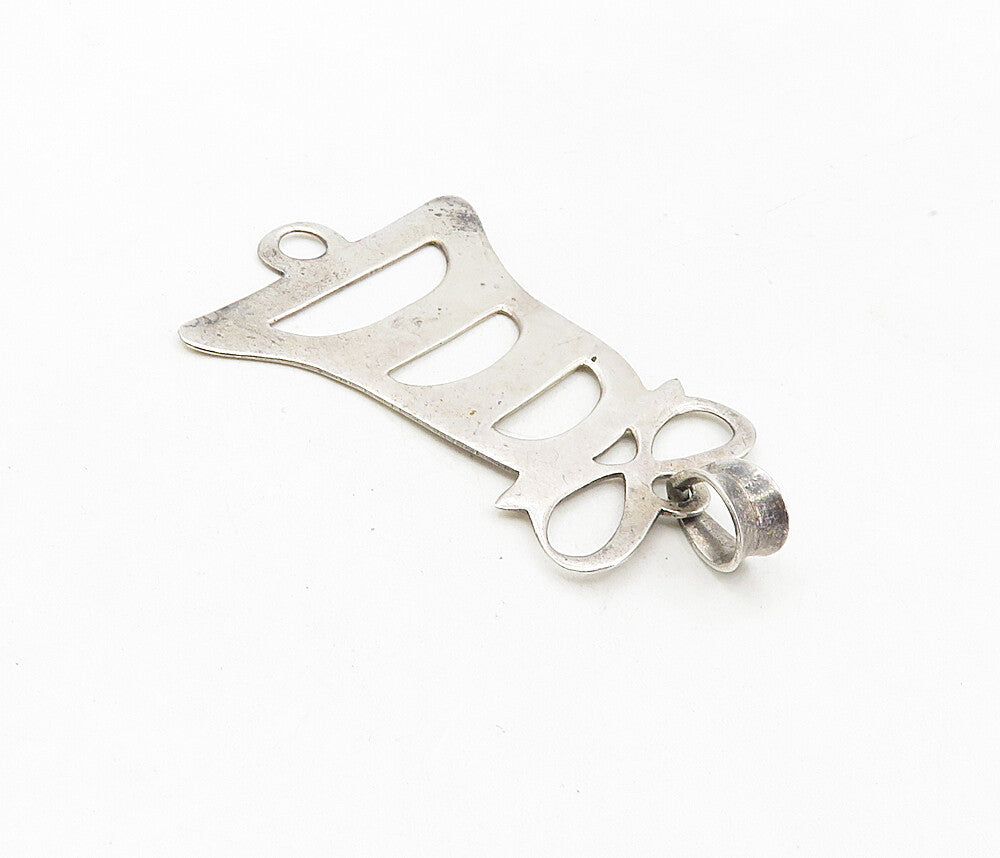 925 Sterling Silver  Vintage Cutout Bell Bow Tied Ribbon Drop Pendant  PT6424