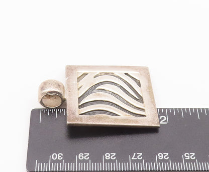 925 Sterling Silver Vintage Pendant Modernist Swirly Etched Large Square PT22667