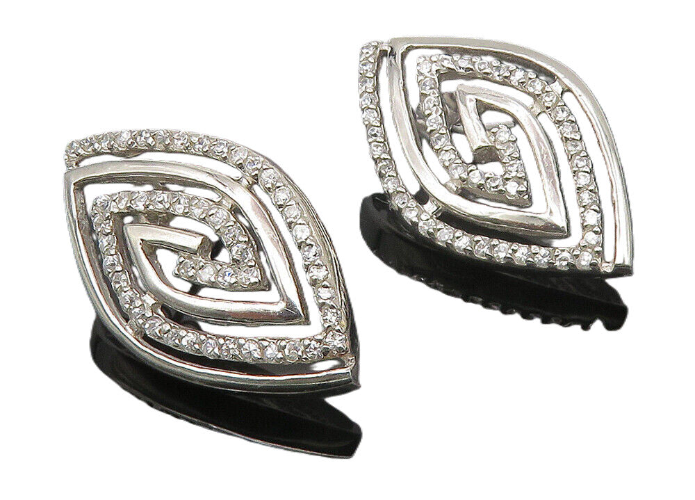 925 Sterling Silver  Shiny Topaz Diamond Shape Spiral Drop Earrings  EG5544