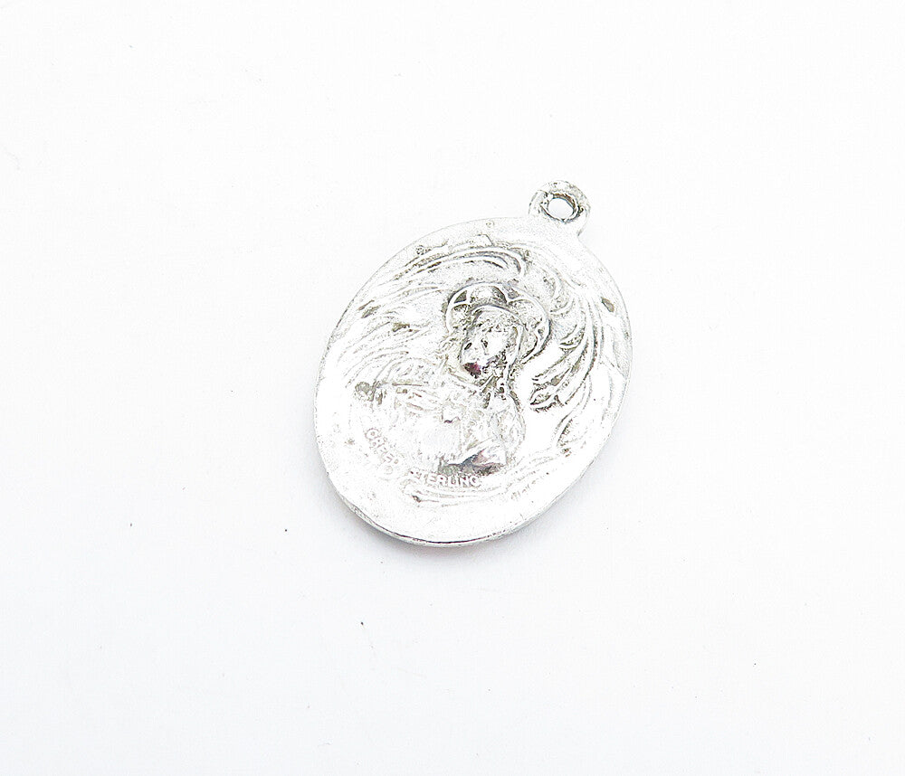 925 Sterling Silver  Vintage Petite Enamel Coated Our Lady Pendant  PT3846