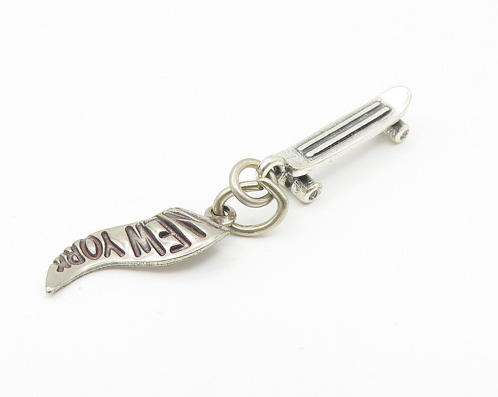 925 Sterling Silver  Vintage Petite Dark Tone Skateboard Sport Pendant  PT9044