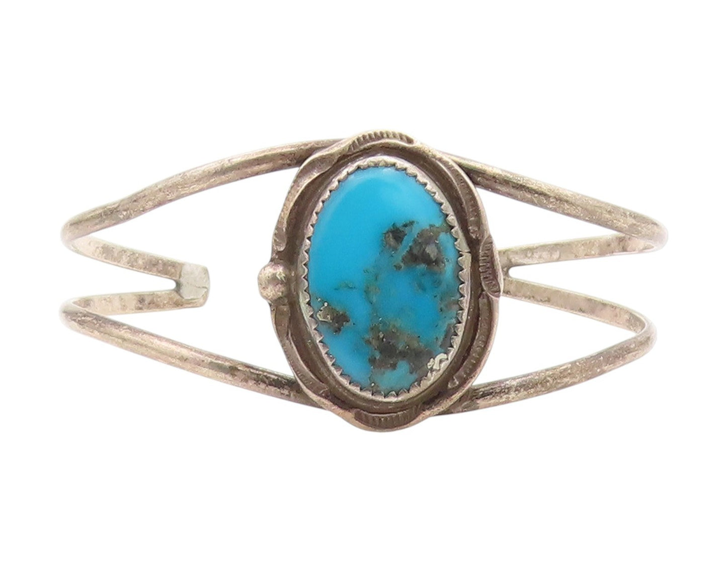 925 Sterling Silver Vintage Bracelet NAVAJO Cabochon Turquoise Cuff  BT11788