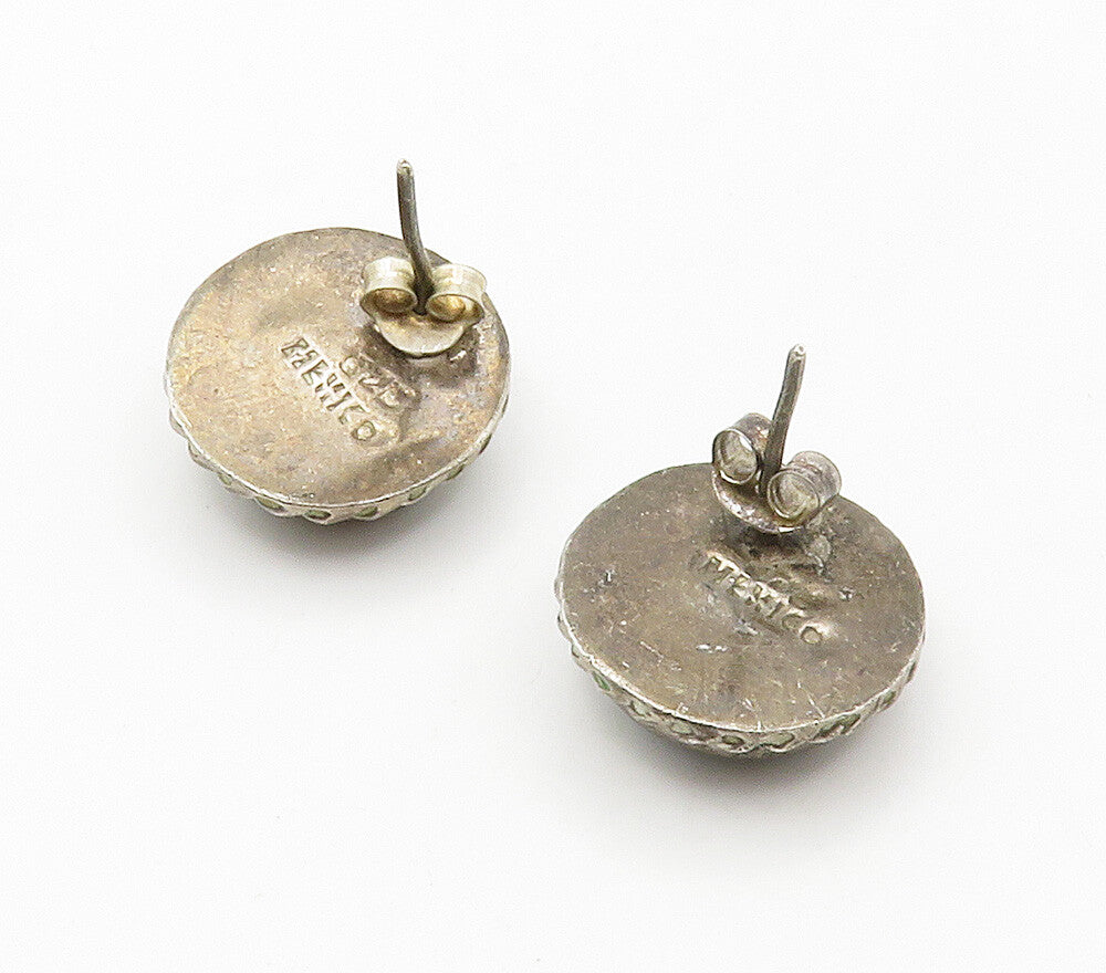 MEXICO 925 Sterling Silver  Vintage Turquoise Button Drop Earrings  EG7906