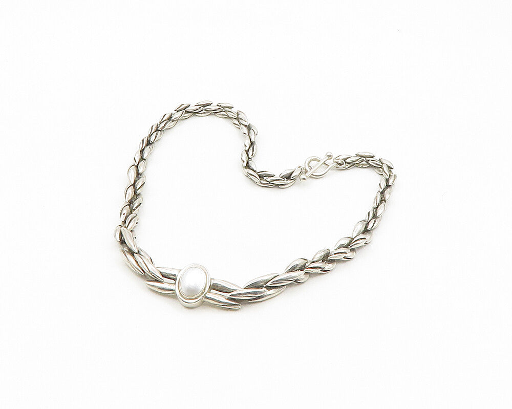 MICHAEL DAWKINS 925 Silver  Vintage Pearl Dome Twist Chain Necklace  NE2814