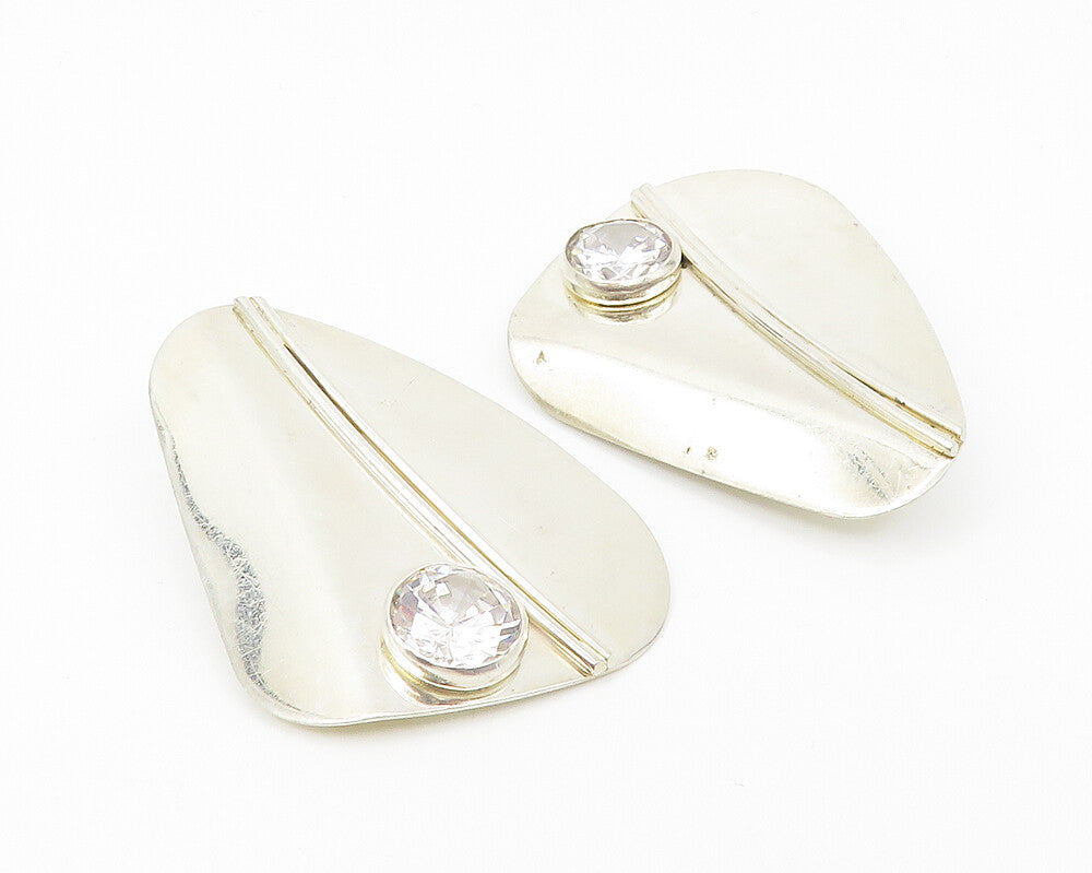 925 Sterling Silver  Vintage Cubic Zirconia Shiny Non Pierce Earrings  EG5712