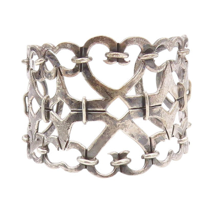 925 Sterling Silver Vintage Bracelet Dark Tone Cutout Heart Linked Cuff  BT11127