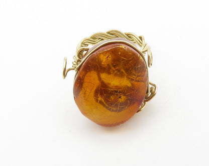 925 Sterling Silver Vintage Cabochon Amber Wire Swirl Ring Sz 4.5  RG14972