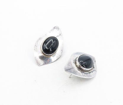 MEXICO 925 Sterling Silver  Vintage Cabochon Black Onyx Drop Earrings  EG4095