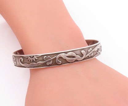 925 Sterling Silver Vintage Bracelet CHINESE EXPORT Antique Floral Cuff  BT11188