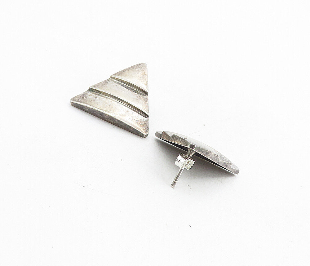 925 Sterling Silver  Vintage Dark Tone Pyramid Shaped Drop Earrings  EG4360