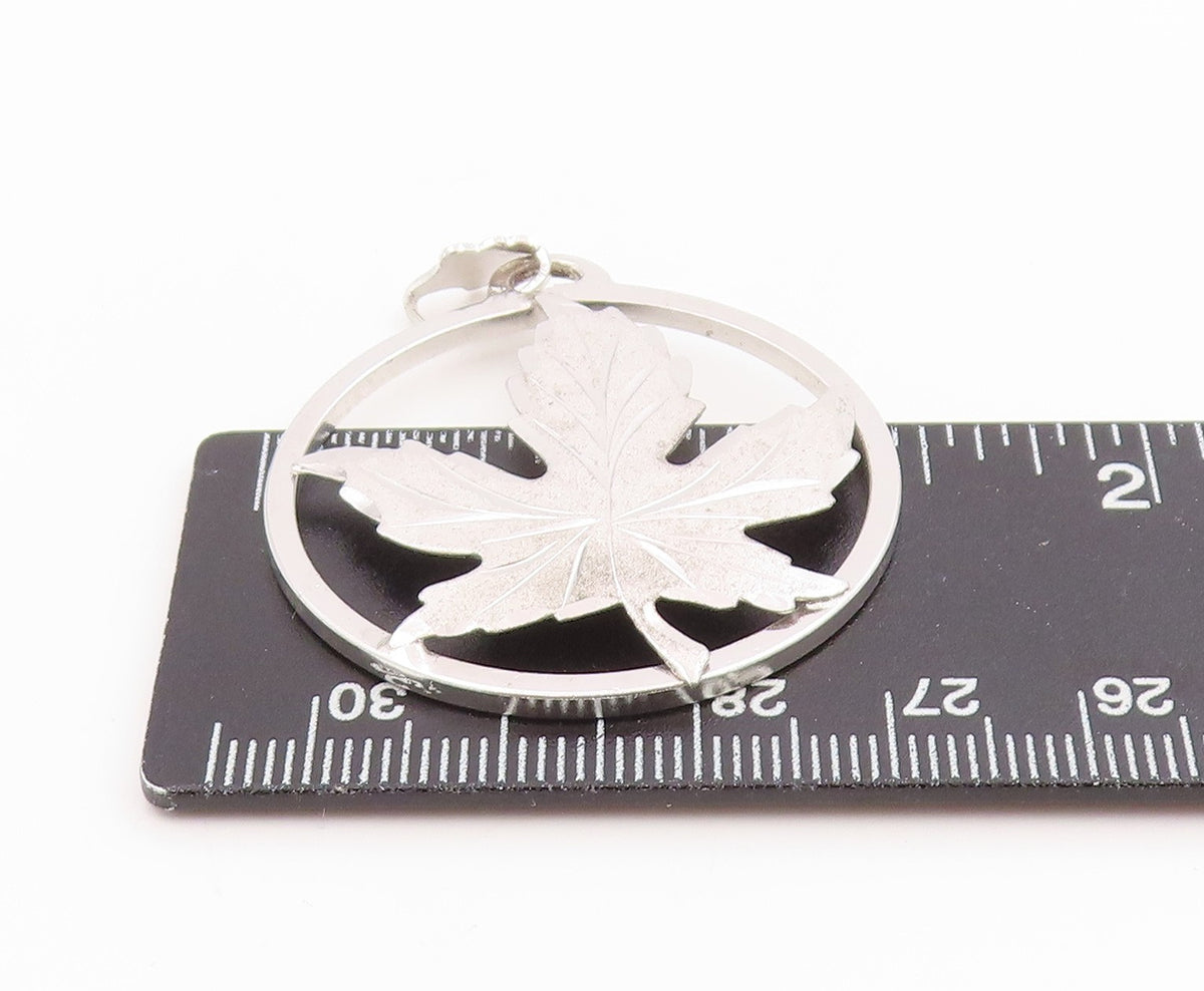 925 Sterling Silver Vintage Pendant EMC FRONT Maple Leaf Cutout Charm  PT26063