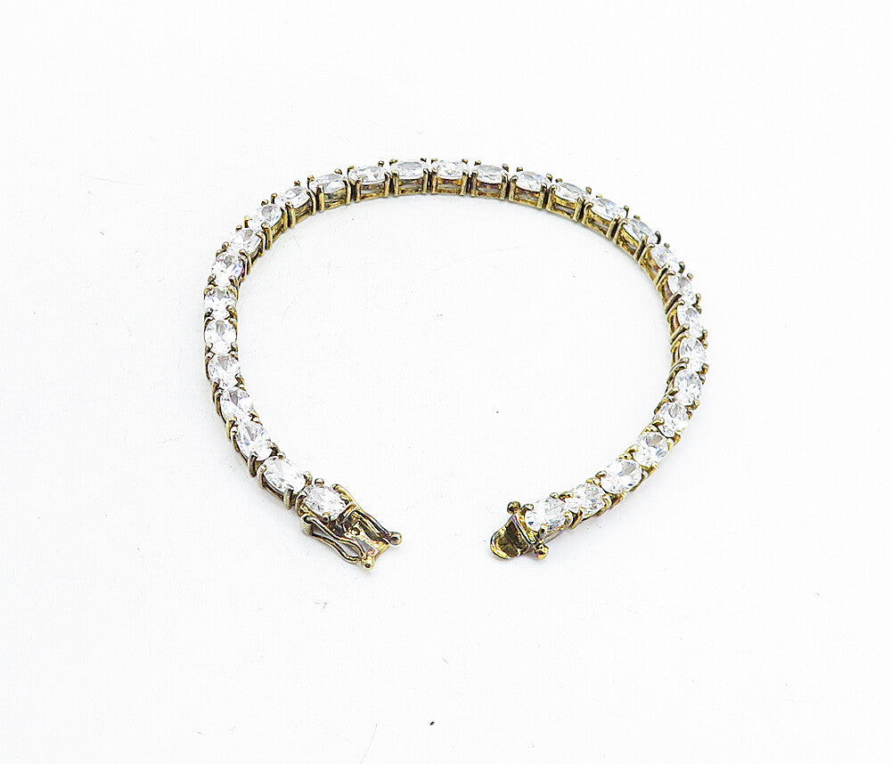 925 Sterling Silver  Vintage Sparkling Cubic Zirconia Tennis Bracelet  BT1865