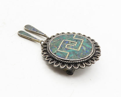 MEXICO 925 Sterling Silver  Vintage Crushed Chrysocolla Brooch Pin  BP3974