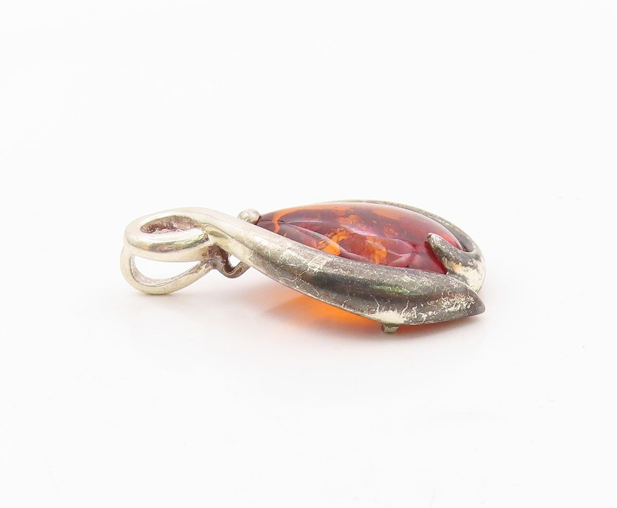 925 Sterling Silver  Vintage Wrapped Pear Shaped Baltic Amber Pendant  PT20180