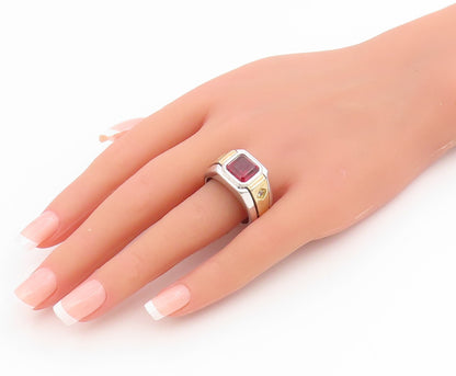 925 Sterling Silver Vintage Ring Cushion Cut CZ Two Tone Band  Sz 10.5  RG34377