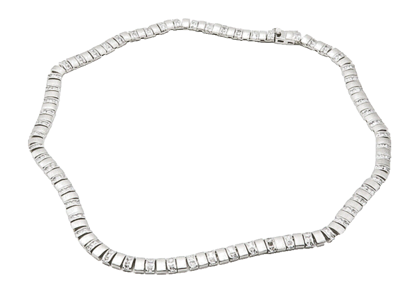 925 Sterling Silver  Sparkling Cubic Zirconia Matte Chain Necklace  NE2408