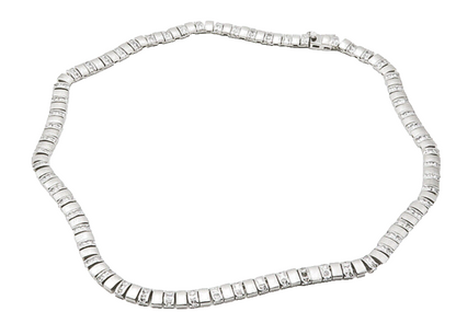 925 Sterling Silver  Sparkling Cubic Zirconia Matte Chain Necklace  NE2408