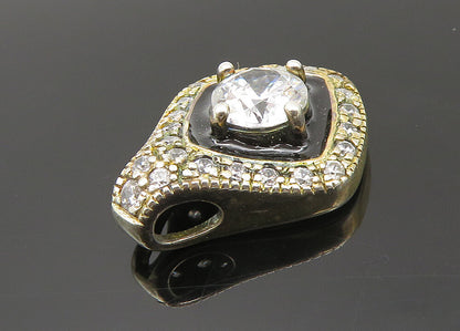 925 Sterling Silver  Vintage Sparkling Cubic Zirconia & Enamel Pendant PT16528