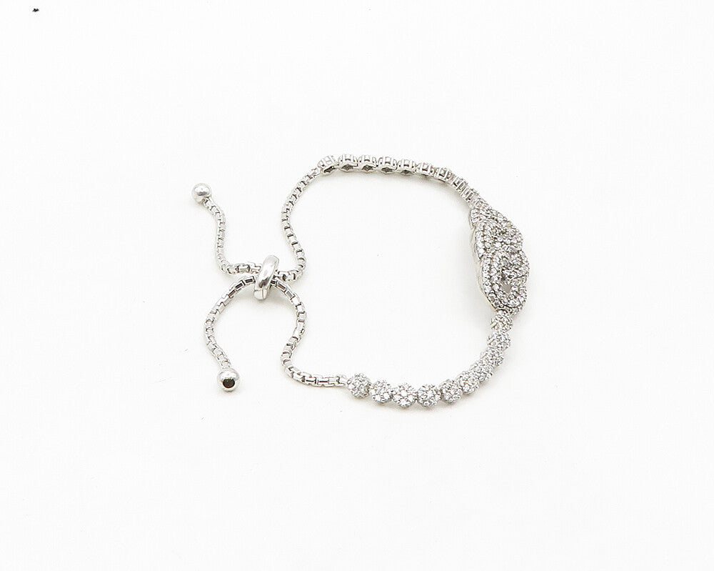 925 Sterling Silver  Vintage Sparkling Cubic Zirconia Chain Bracelet  BT7830
