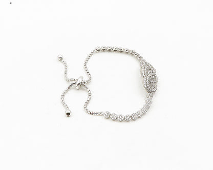 925 Sterling Silver  Vintage Sparkling Cubic Zirconia Chain Bracelet  BT7830