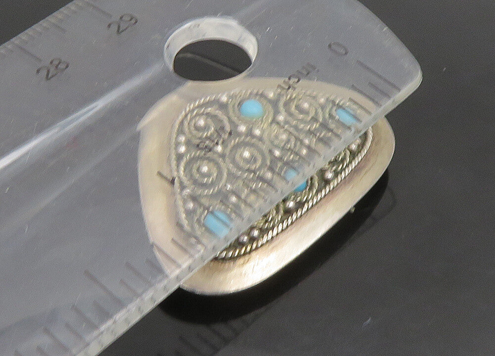ISRAEL 925 Sterling Silver  Vintage Turquoise Swirl Twist Brooch Pin  BP9047