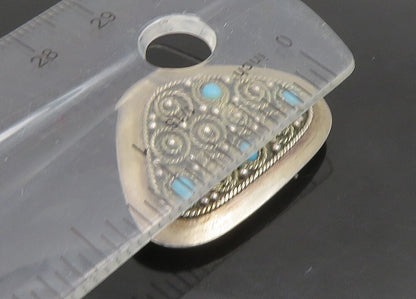 ISRAEL 925 Sterling Silver  Vintage Turquoise Swirl Twist Brooch Pin  BP9047