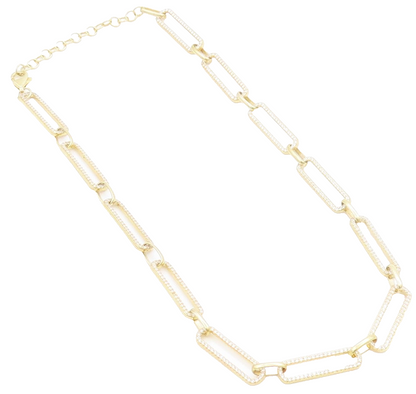 925 Sterling Silver Vintage Necklace Gold Plated CZ Paper Clips Design  NE4611