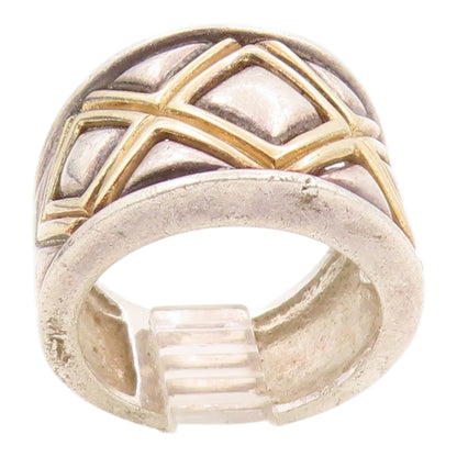 14k Gold & 925 Sterling Silver Vintage Ring Geometric Quilt Band Sz 6.5 RG35793