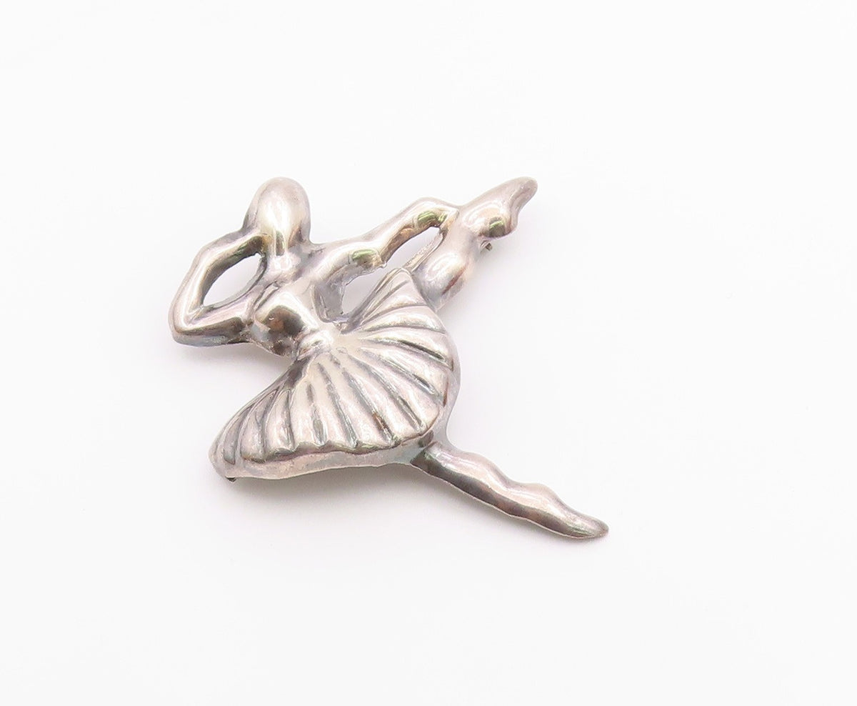 MEXICO 925 Sterling Silver  Vintage Ballet Dancer Motif Brooch Pin  BP4673
