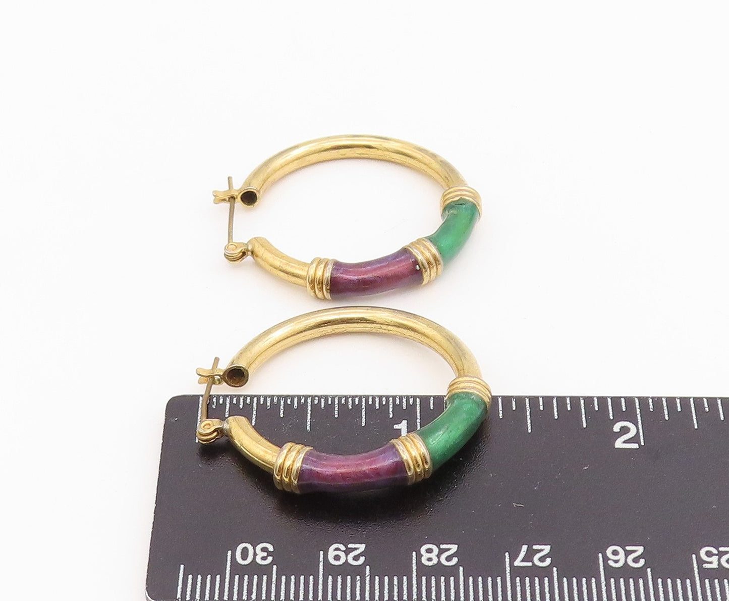 925 Sterling Silver Vintage Earrings Gold Plated Chunky Enamel Hoops  EG13923