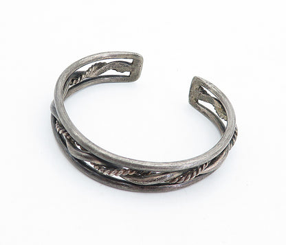 925 Sterling Silver  Vintage Antique Oxidized Rope Twist Cuff Bracelet  BT1753