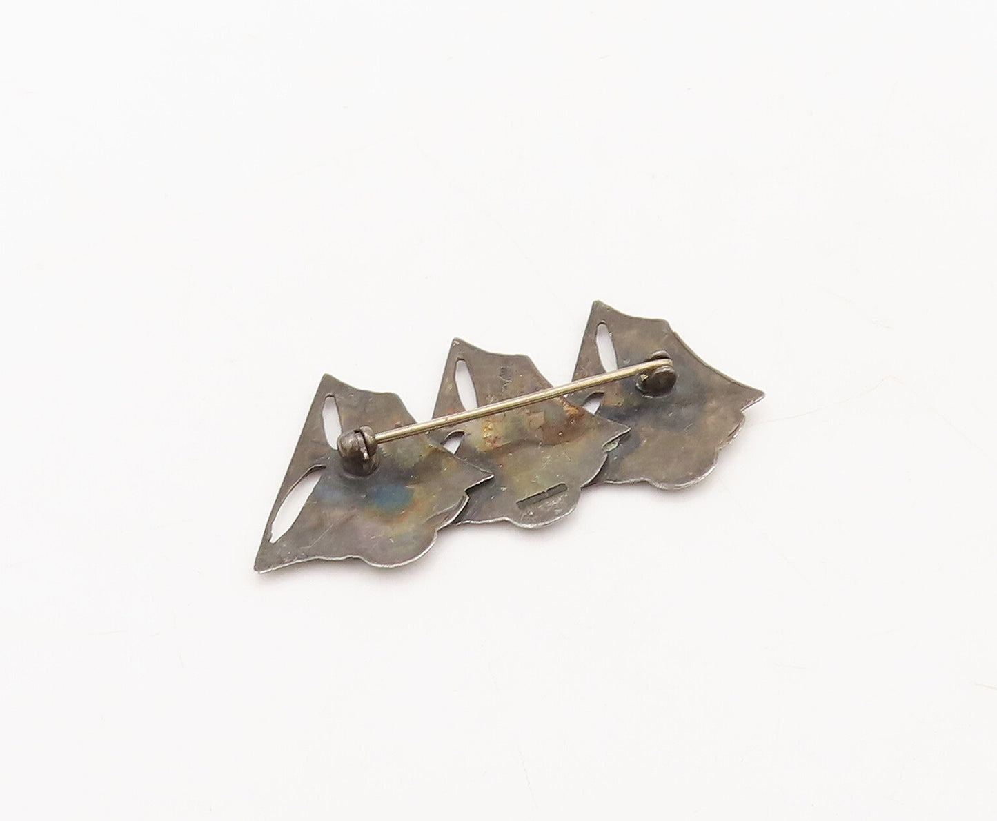 925 Sterling Silver Vintage Brooch Pin Carved Three Linked Sailor Boat  BP10554