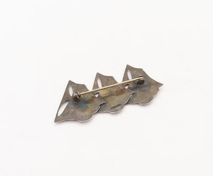 925 Sterling Silver Vintage Brooch Pin Carved Three Linked Sailor Boat  BP10554