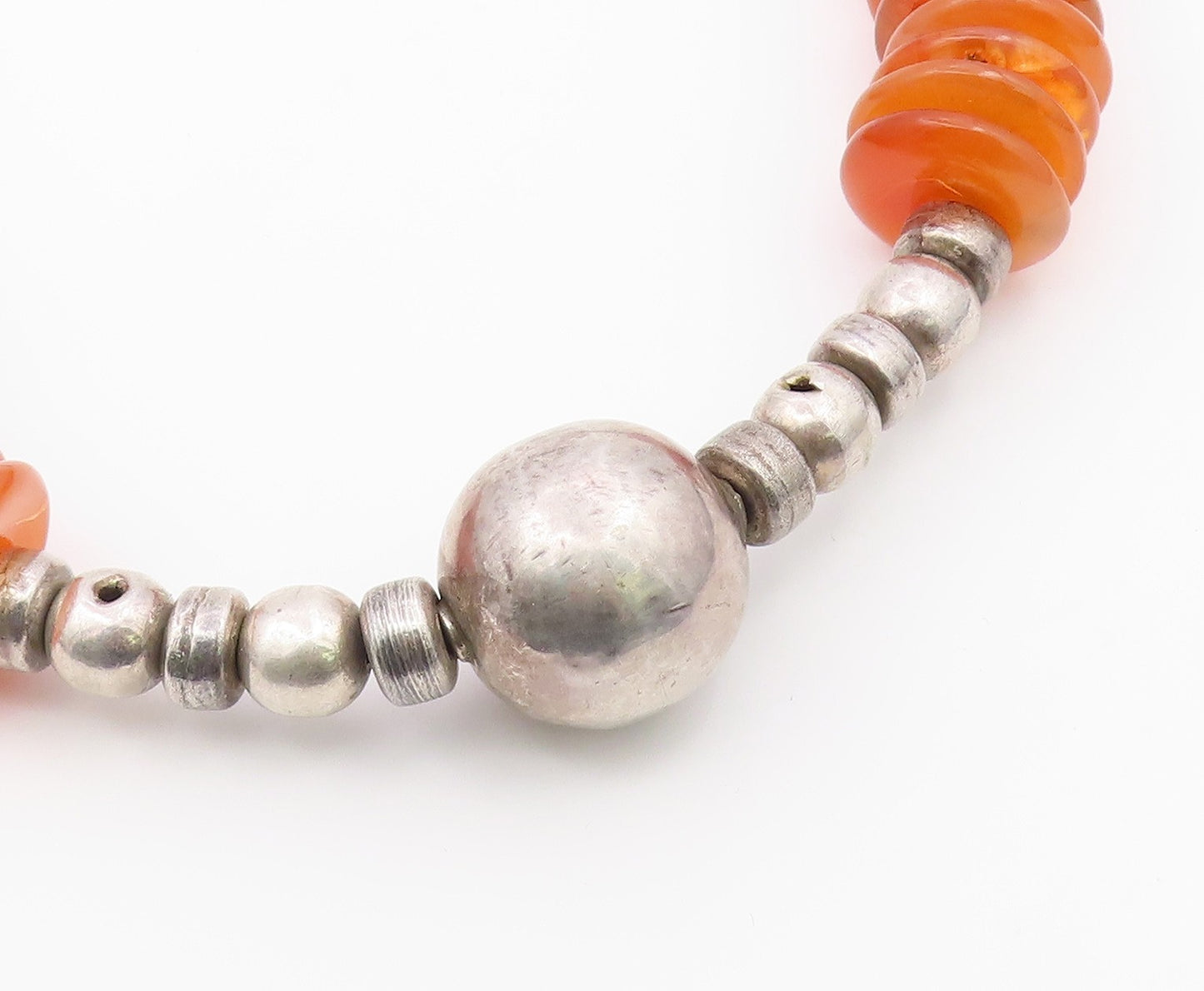 Solid Silver Vintage Heavy Beaded Gemstone Large Heavy Ball Necklace  NE3902