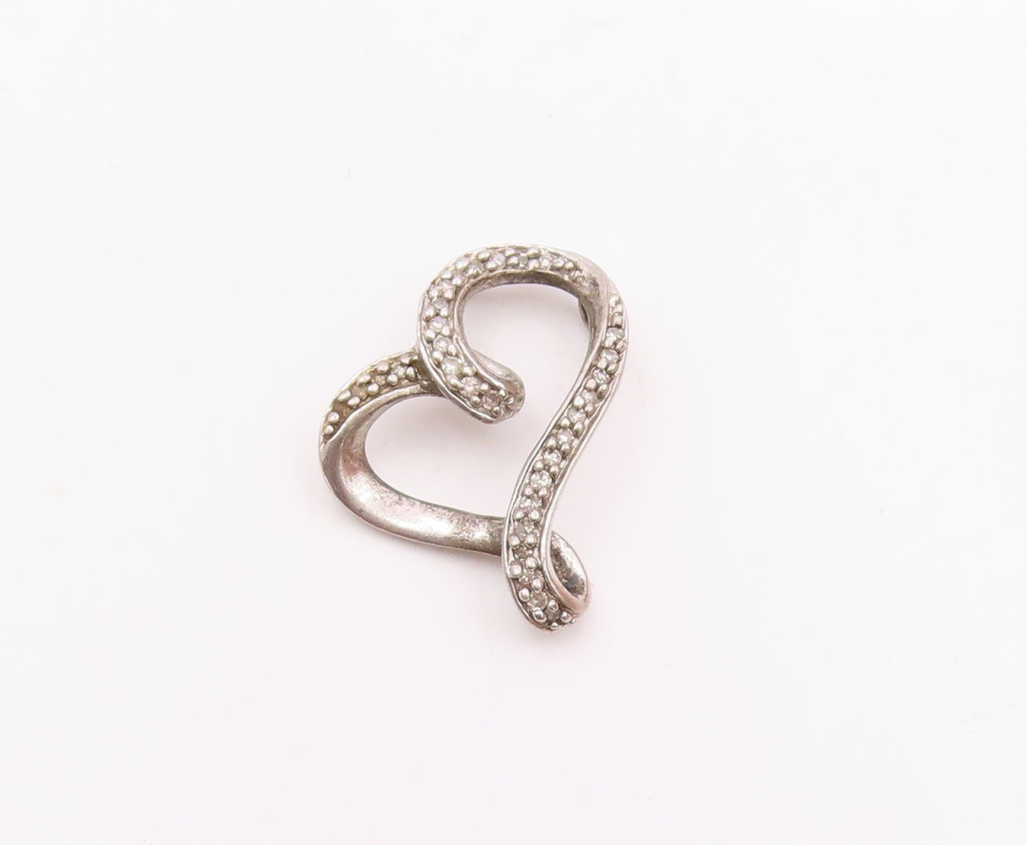 925 Sterling Silver  Vintage Genuine Diamonds Open Love Heart Pendant  PT17763