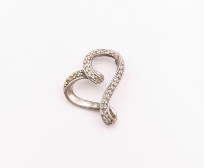 925 Sterling Silver  Vintage Genuine Diamonds Open Love Heart Pendant  PT17763