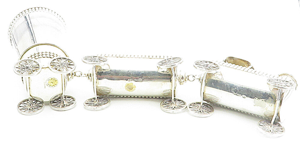 ISRAEL 925 Sterling Silver  Vintage Shiny Jewish Train Havdalah Set  TR1475